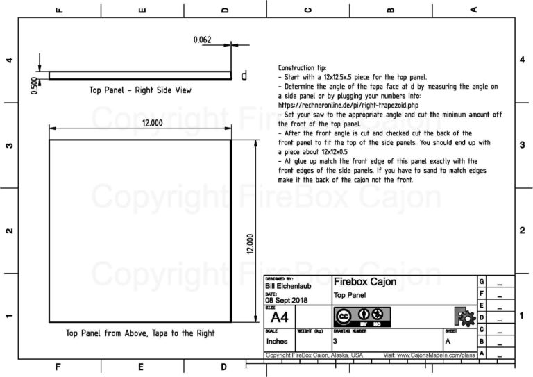 Cajon Plans Downward Facing Sound Hole and Inclined Tapa Cajons of