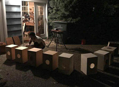 Munguia Percussion assembles cajons in his backyard in Texas, USA.