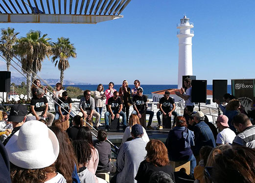 Folks playing cajon in the sun at the International Festival of the Cajon Flamenco in Spain (Photo copyright ABueno Percusion).