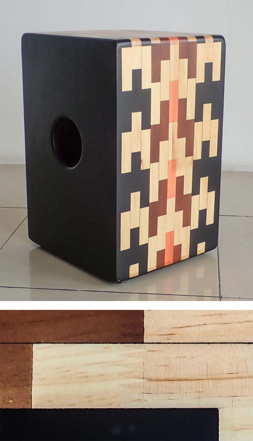 Un cajón de madera maciza pegado al borde hecho en Perú por VP Percusion. 